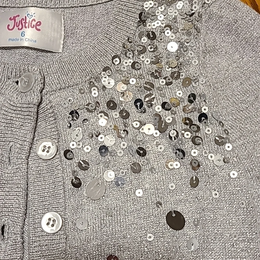 Justice Sequined Button Down Cardigan Sweater - Girl's 6